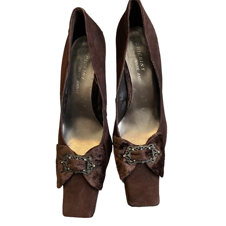 Zapatos de gamuza elegantes de colección Luichiny by Mark Ambar de cuero marrón para mujer talla 9 Foto 2 de 4