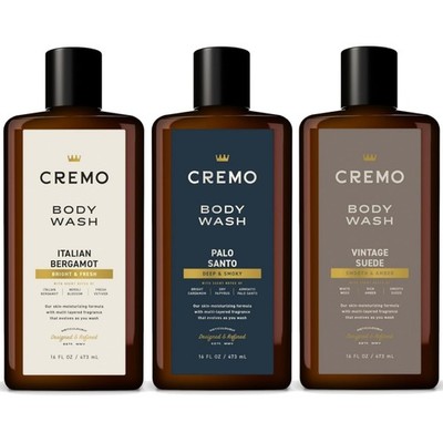Cremo Body Wash Gift Set Men 3 Pack 16oz Italian Bergamot Palo Santo Suede
