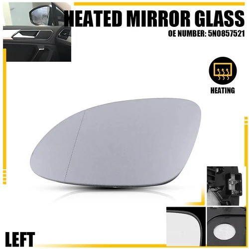 Driver Left Side Mirror Glass for VW Tiguan 2009-2017 Heated w/Backing Plate O