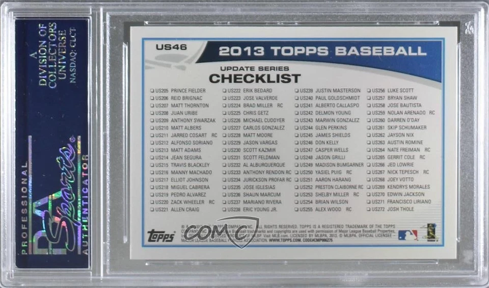 2013 Topps Update Checklist Wal-Mart Blue Yasiel Puig PSA 10 GEM MT Rookie RC - Image 2 of 2