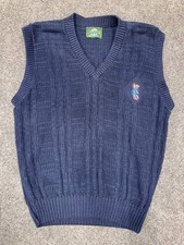 Vintage Jantzen Mens Medium Navy Blue Cable Knit V-Neck Sweater Vest Made in USA