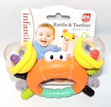 Infantino Hand Rattle & Teether Sand Crab Sensory Teething Toy Easy Grasp, NEW