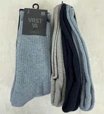 VRST Crew Socks Large Mens Blue Gray 8-13 Golf Versatile Lot 6 Pairs NWT