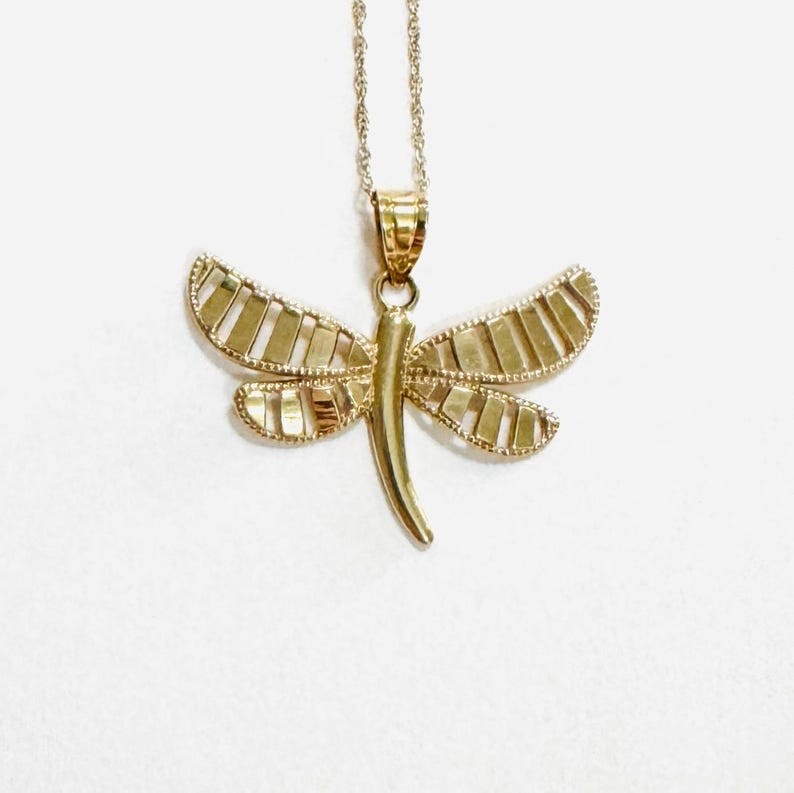 Solid 10k Yellow Gold Unique Dragonfly Insect Pen… - image 1