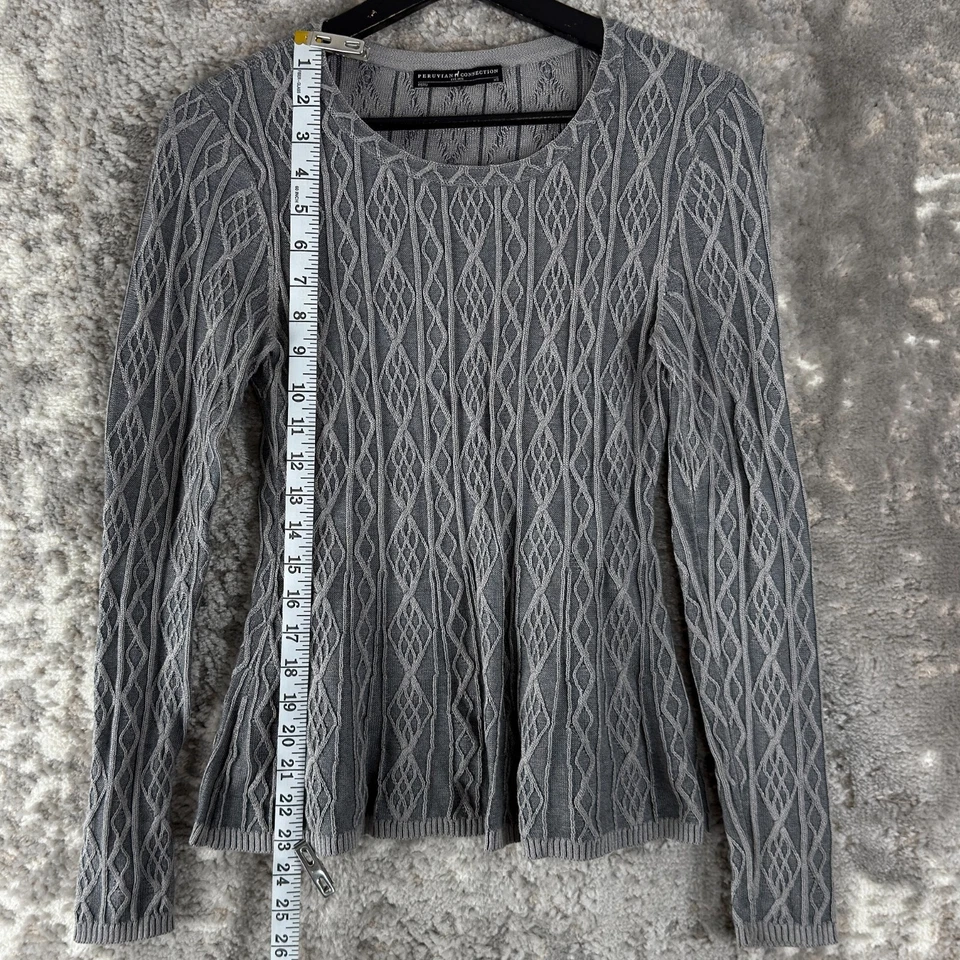 Suéter geométrico peruano Connection tamanho XS algodão pima cinza manga longa - Imagem 2 de 4