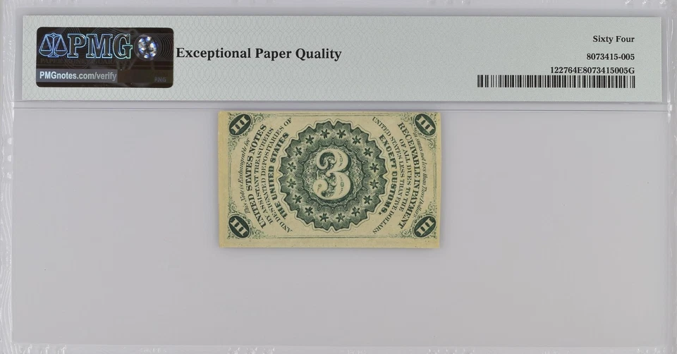 FR 1227 - 3c THIRD ISSUE - DARK BACKGROUND - PMG 64 EPQ - CU - FREE SHIPPING !! - Image 2 of 4