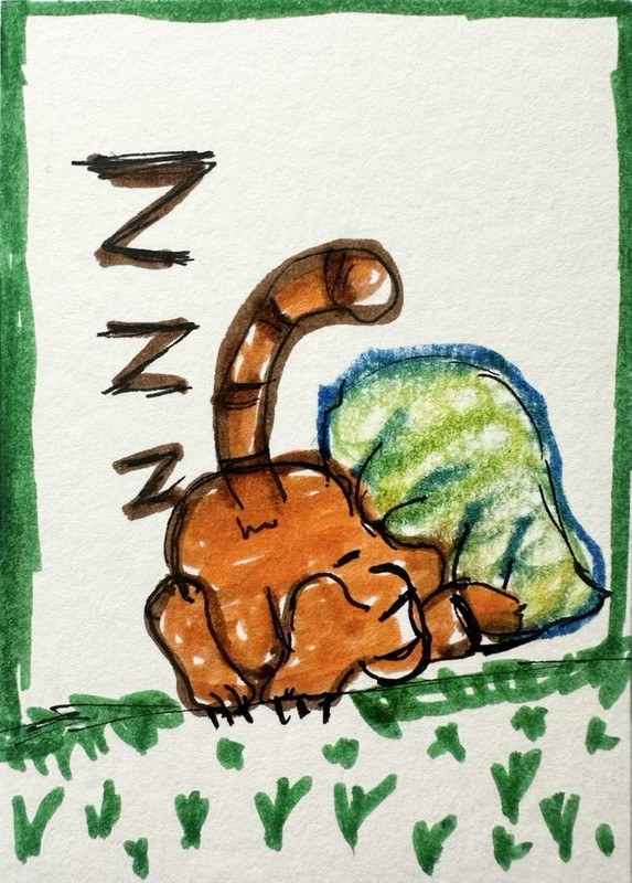 Original ACEO Painting Cat Miniature Art Card By Carole Collins M9