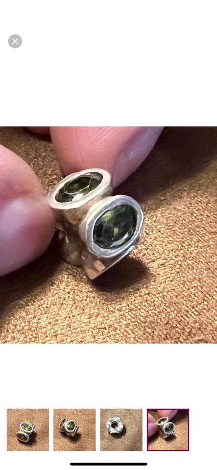 Pandora Sterling Silver Five-Sided Oval Green Stone Charm Bead - Image 2 of 4