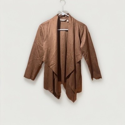 Soft Surroundings Shape Drape Faux Suede Open Jacket in Saddle Brown, Sz PS