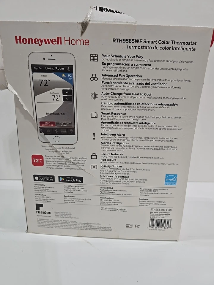 Honeywell Wi-Fi Smart Color Programmable Thermostat (RTH9585WF) NEW Open Box - Image 4 of 4