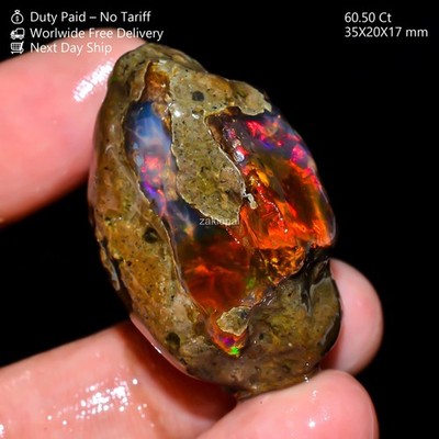 60.50 Cts Natural Ethiopian Multi Fire Oil Opal Jewelry Supply Rough 35X20X17 mm