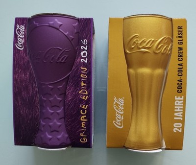 McDonald's Gläser Coca-Cola LILA GRIMACE & Gold 20 Jahre Neu OVP