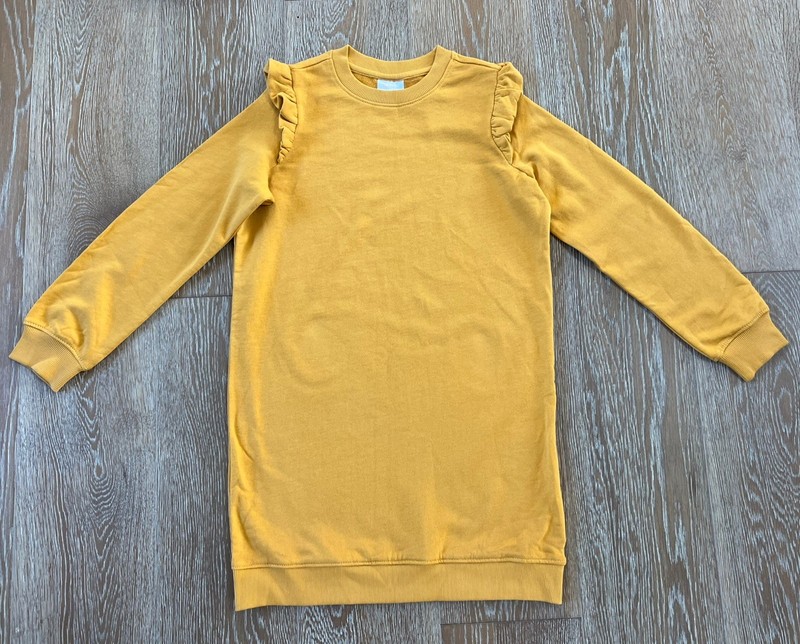 Hanna Andersson Girls Sweatshirt Dress In Mustard Yellow Size 150/US 12 NWT