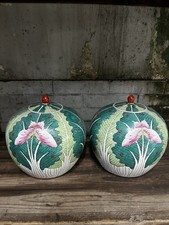 A pair Chinese Qing Tongzhi Famille Rose Porcelain Cabbage Pattern Pot 10.6 inch