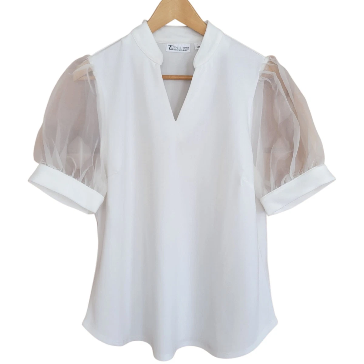 Blouse Tunic Femme Manches Ballon Brodée – NY & Co Taille L – Neuf Avec étiquette