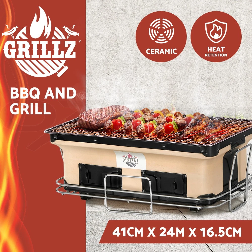 Grillz Ceramic BBQ Grill Smoker Hibachi Japanese Tabletop Charcoal Barbecue