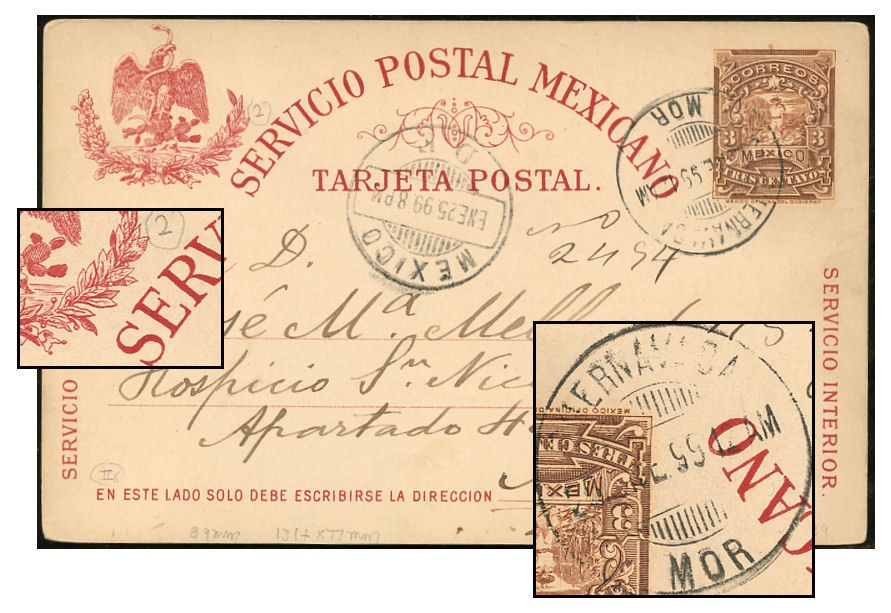 Mexico 3¢ PSC 2mm WREATH/89mm JAN 1899 Cuernavaca PC86