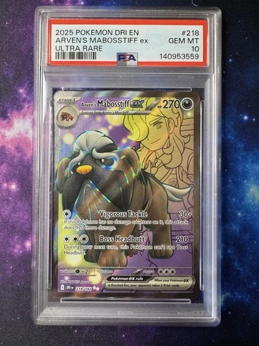Graded Pokémon Arven's Mabosstiff EX 218/182 Ultra Rare Destined Rivals PSA 10