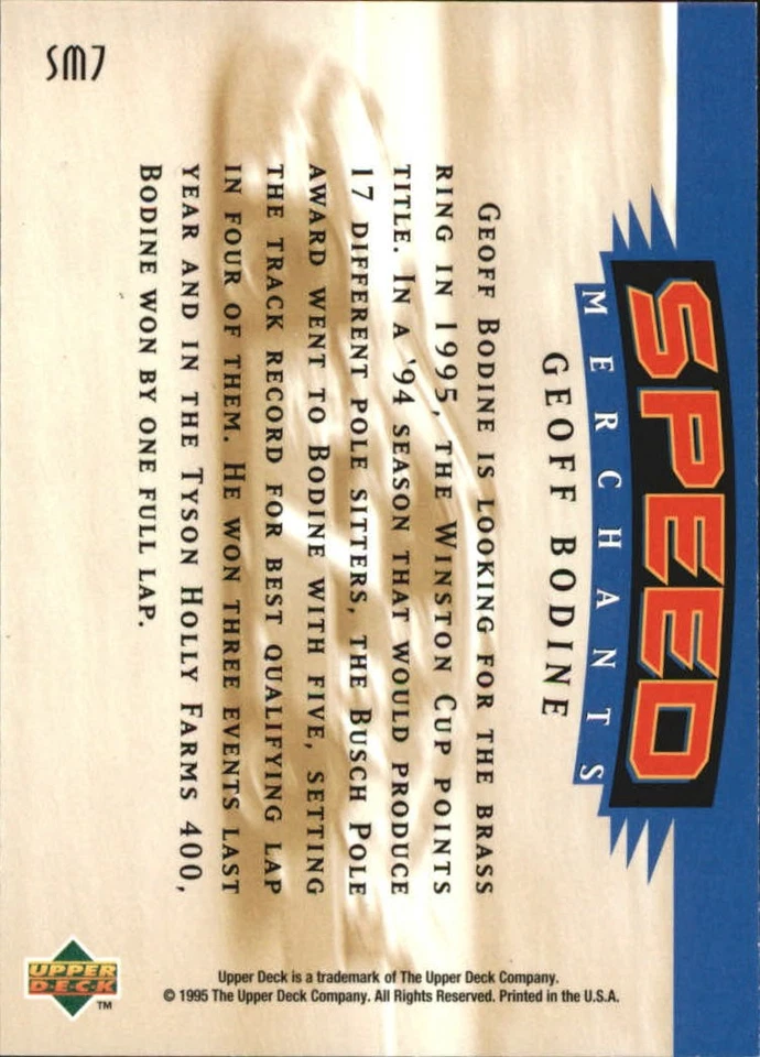 1995 SP Speed Merchants #SM7 Geoff Bodine - RAC - Image 2 of 2