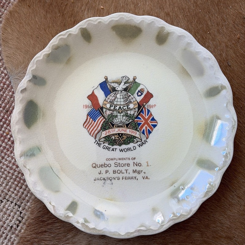 World War 1 Wythe Co Va Jacksons Ferry Quebo Store Souvenir Plate Rare 1919