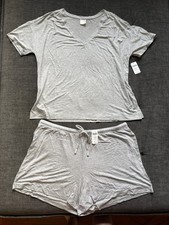 NWT Soma Cool Nights PJ Sz Lg Short Sleeve Tee  Shorts Set Opal Gray 76 Cute 