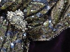 Designer Cocktail Party Dress Green Tapestry Plum Purple Velvet Goth Glam S