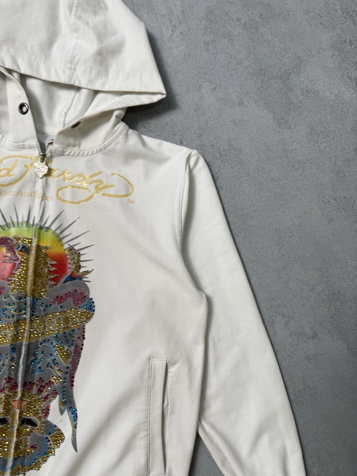 Sudadera con capucha blanca Ed Hardy para mujer talla L-XL Foto 2 de 4