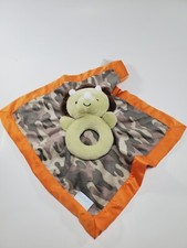 Carter's Dino Rattle Camouflage Security Lovey Blanket Dinosaur Camo Orange Trim
