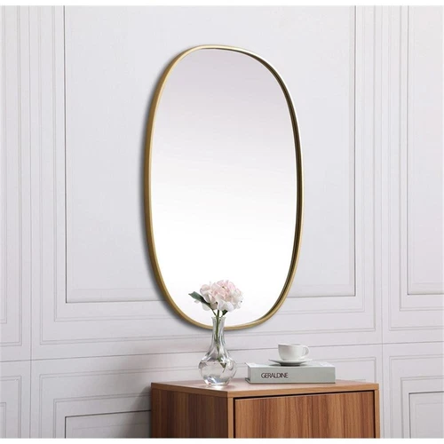 Elegant Decor Brynn 27x36" Oval Modern MDF Wood/Iron Mirror in Brass - Picture 11 of 11