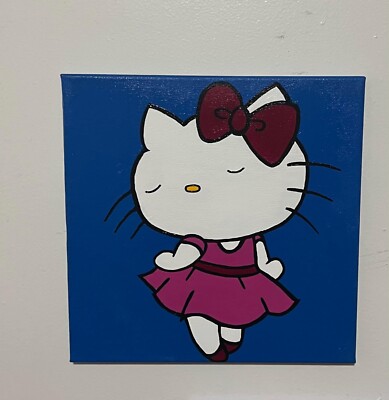 Hello Kitty Dancing Ballerina, 12'' x 12'' canvas acrylic painting