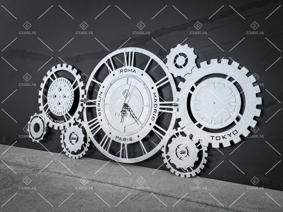 Orologio da Parete Ingranaggi Metallo Taglio Laser Stile Industriale Moderno - Immagine 3 di 4