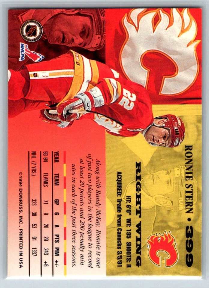 1994-95 Leaf #399 Ronnie Stern - Image 2 of 2