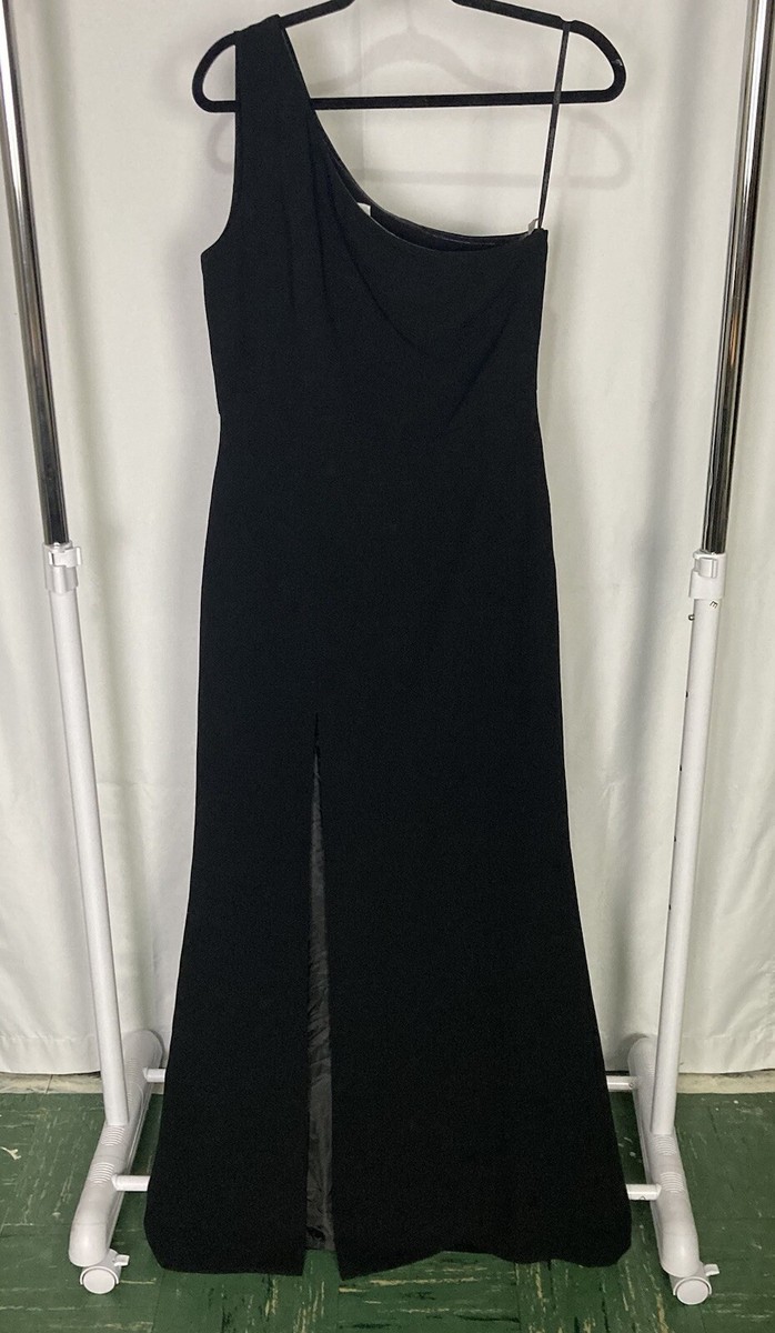 Calvin Klein Black Sheath One Shoulder Ponte Slit Formal Dress Sz 8 Evening  EUC