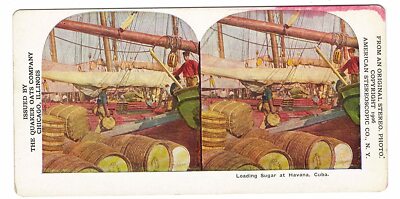 1906 Quaker Oats Stereoview - Loading Sugar at Havana Cuba 