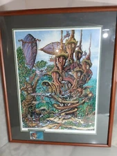 Noryb's Castle Fantasy Art Print 1993 Framed With Glass Signed Tree Dragonfly 