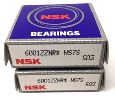 NSK 6001ZZNR Shielded Bearing W/Snap Ring 12mm ID 28mm OD 8mm Width Pack Of 2 