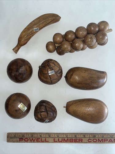 Wooden Fruit Carved Decorative Decoration Display Vintage Monkeypod 8 pcs - Picture 2 of 3