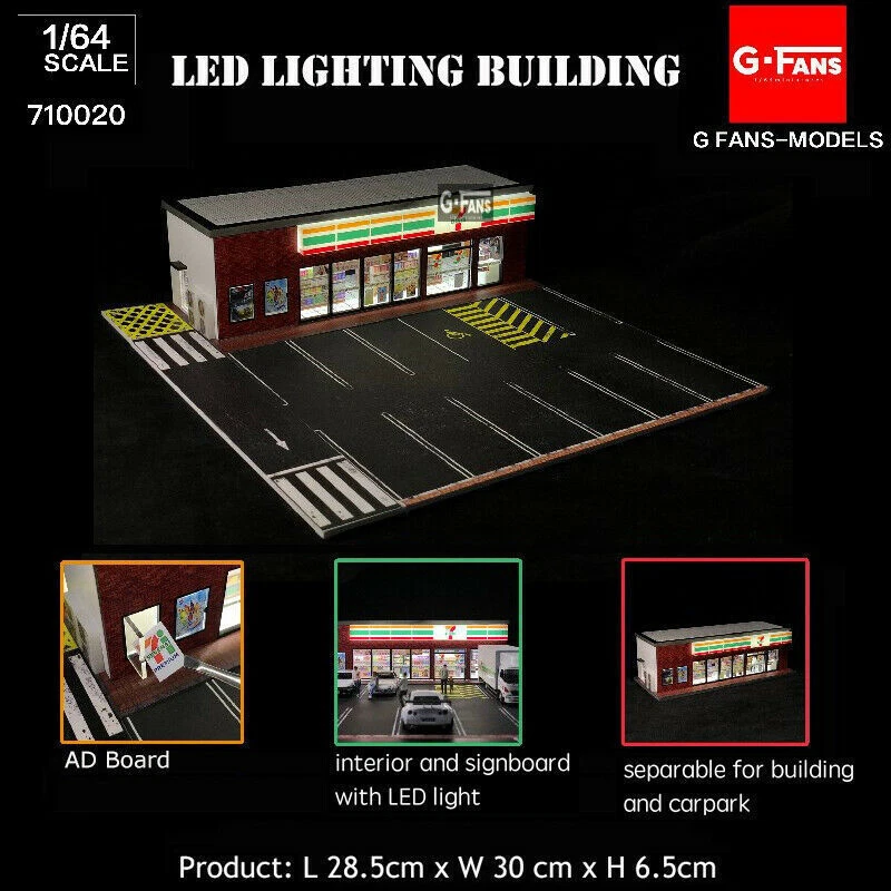 1:64 Scale Diorama Car Garage Model LED Lighting City Parking Lot Scenes Display - Image 4 of 4