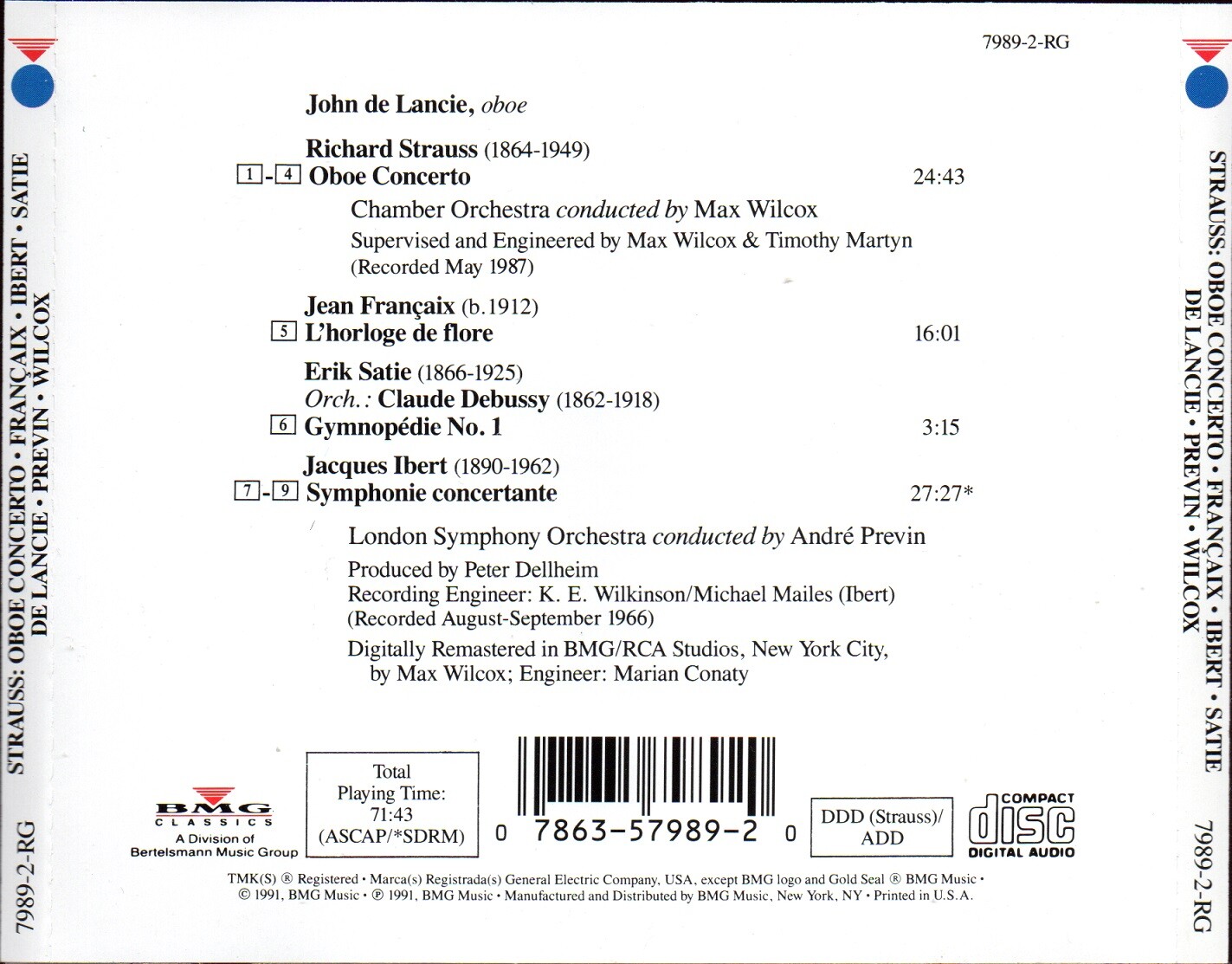 Strauss Oboe Concerto/Francaix L'Horloge De Flore/Satie Gymnop die