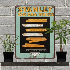1920s Stanley Tools Zig Zag Rules Advertising Baked Metal Repro Sign 9x12 60185