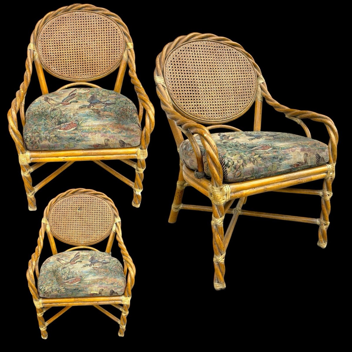 3 Vintage McGuire San Francisco Olive Twist Rattan Chair MCM