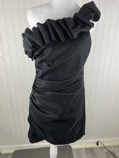 S.L. Fashions Women Black Sleeveless One Shoulder Ruffled Cocktail Dress 12