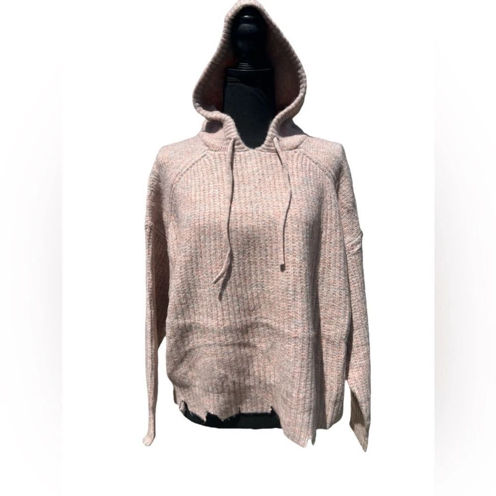 Olivaceous Hoodie Sweater Distressed Hem Drawstring soft size medium dusty pink
