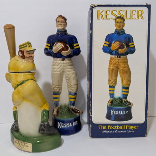1973 Kessler BB "Ezra Brooks" & 1980 FB "Michigan Wolverines" Decanters