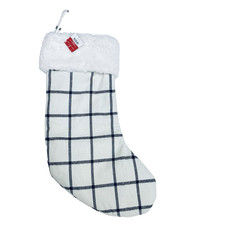 18" White  Black Plaid Faux Fur Cuff Holiday Christmas Stocking Wondershop