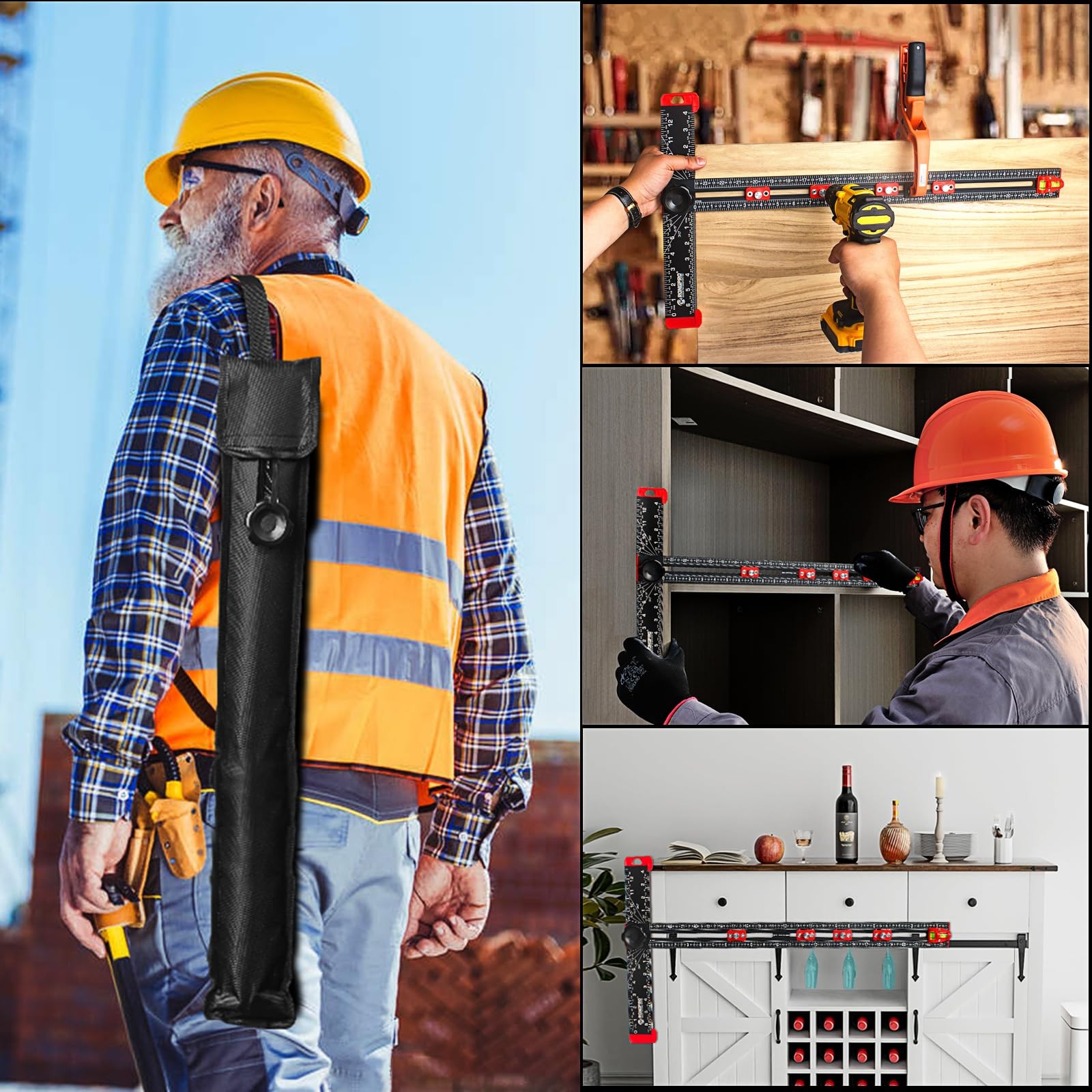 4 in 1 Adjustable T-Square Measuring Tools 24in Aluminum Drilling Positioning...