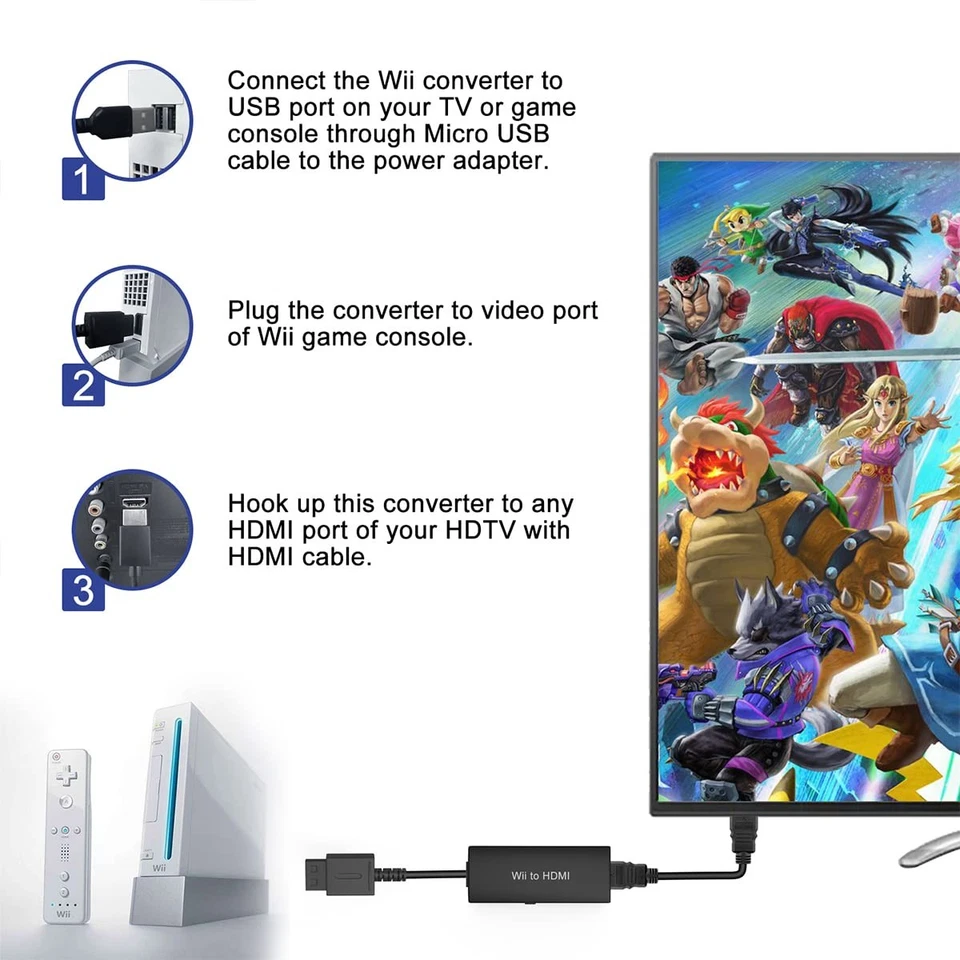 Wii to HDMI Adapter - Convert 1080P/720P Ypbpr Signals to Digital HDMI for Ni... - Image 3 of 4