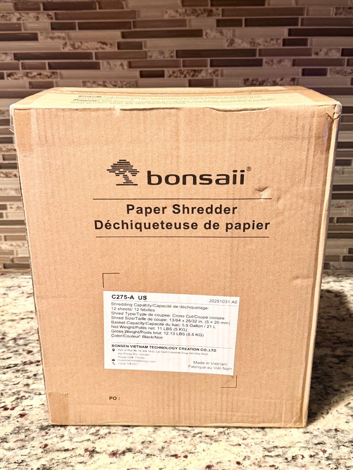 Bonsaii 12-Sheet Cross Cut Paper Shredder 5.55 Gal Home Office Heavy Duty C275-A