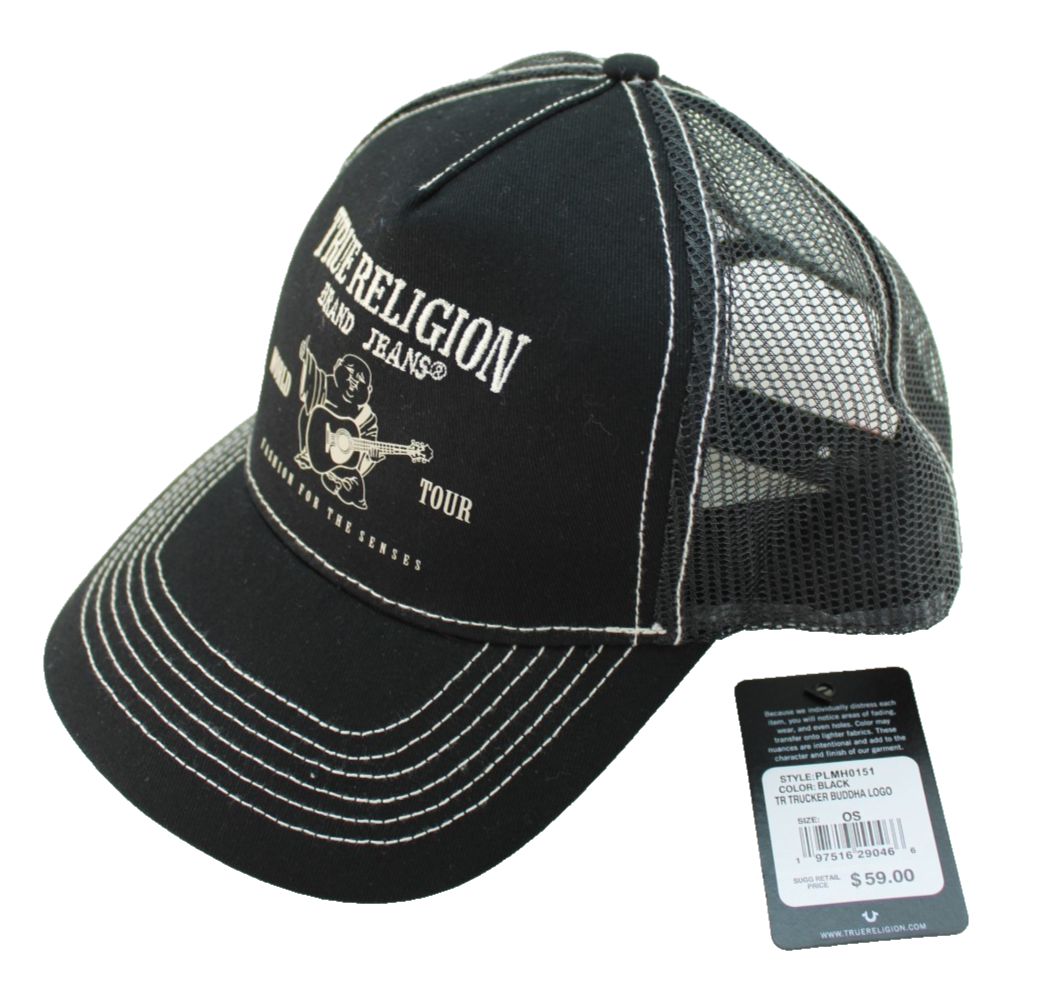 NWT TRUE RELIGION Black / White Stitched Logo Adjustable Trucker