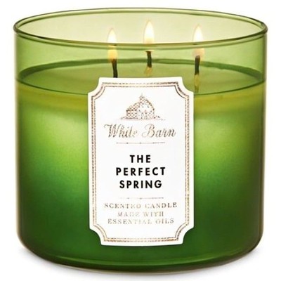 NEW Bath & Body Works THE PERFECT SPRING 3 Wick Candle-Grass, Apple HARD TO FIND